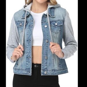 Silver Jeans stirling hybrid hooded denim blue jean jacket fleece combination M